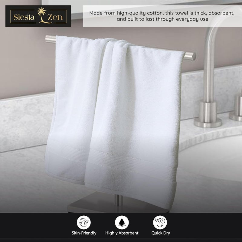 Siesta Zen Premium 100% Egyptian Cotton Bath Towels - Pack of 2, 70x140cm, Super Soft & Absorbent, 600 GSM, Quick Dry, Fade Resistant (White) - Image 3